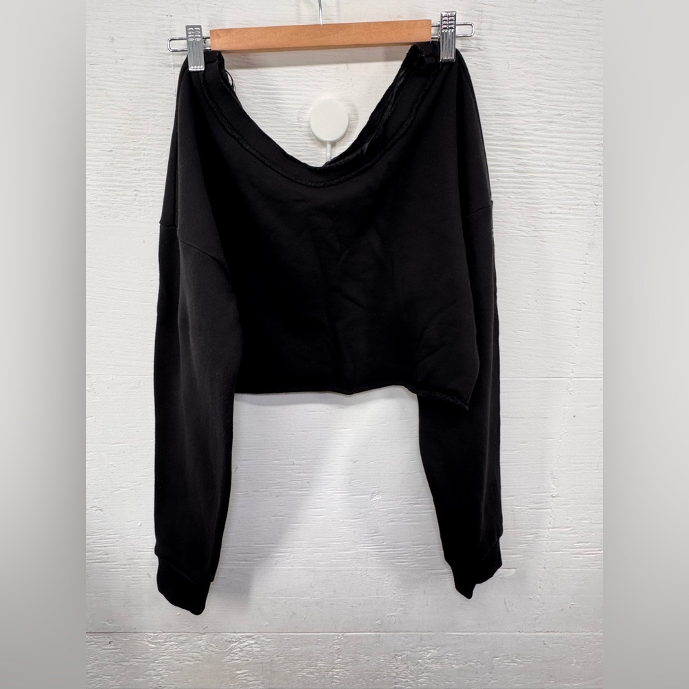 Alo Yoga Black Cropped Cowl Neck Sweatshirt Pullover Long Sleeve Women’s S